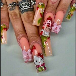 Hello Kitty and Strawberry Shortcake Nails